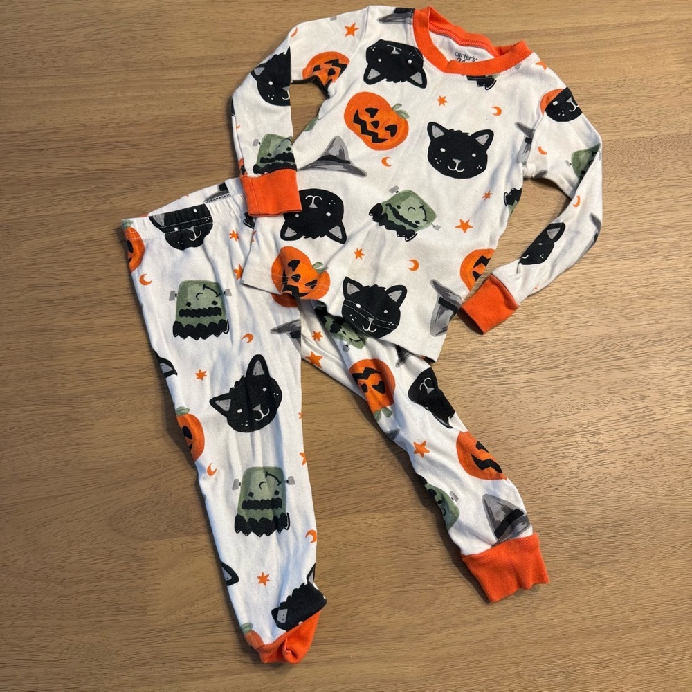 Carter's Orange and White Halloween Pajama Set 24M